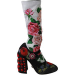 Dolce & Gabbana Black Floral Socks Crystal Jersey Boots Shoes LA6473 - 38