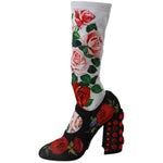 Dolce & Gabbana Black Floral Socks Crystal Jersey Boots Shoes LA6473 - 38