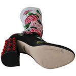 Dolce & Gabbana Black Floral Socks Crystal Jersey Boots Shoes LA6473 - 38