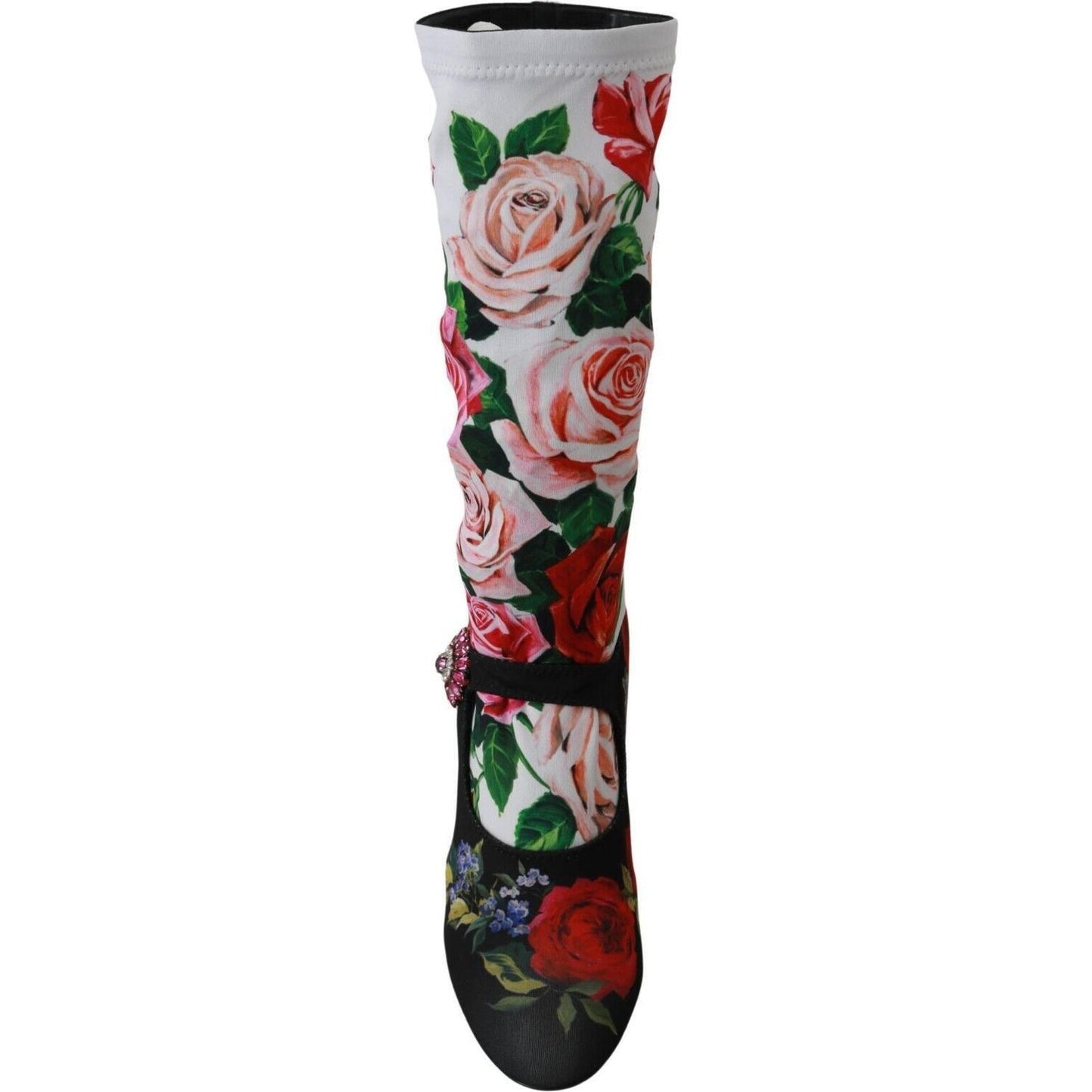 Dolce & Gabbana Black Floral Socks Crystal Jersey Boots Shoes LA6473 - 38