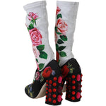 Dolce & Gabbana Black Floral Socks Crystal Jersey Boots Shoes LA6473 - 38