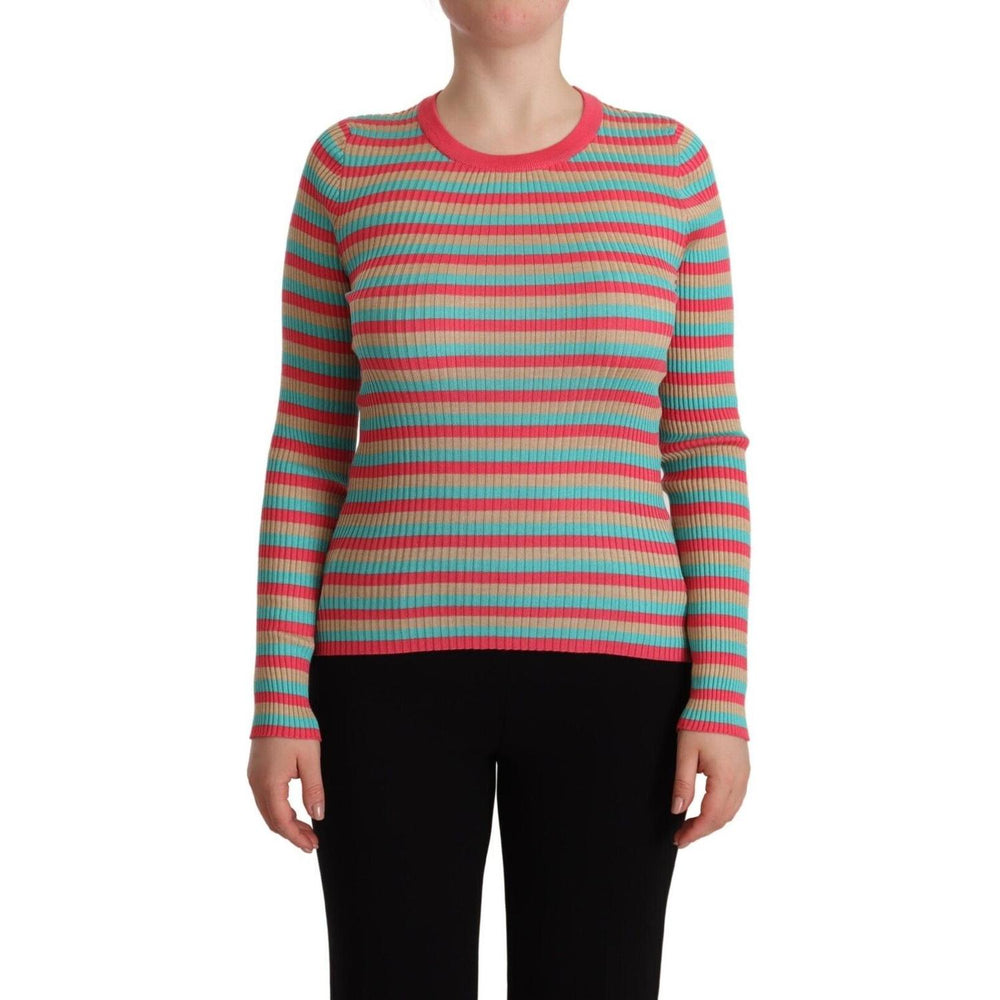 Dolce & Gabbana Multicolor Stripes Silk Crew Neck Pullover Top TSH7618 - 44