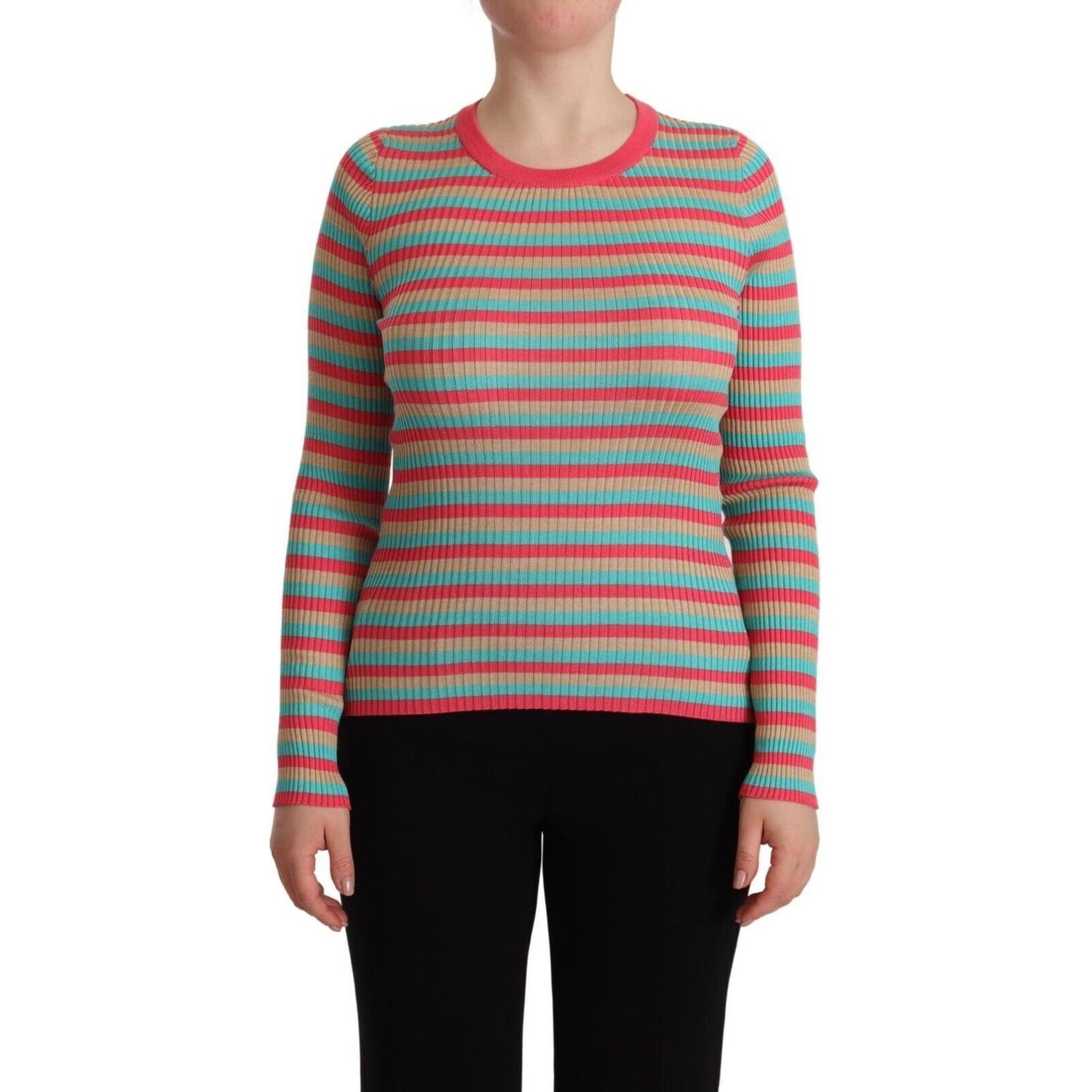 Dolce & Gabbana Multicolor Stripes Silk Crew Neck Pullover Top TSH7618 - 44