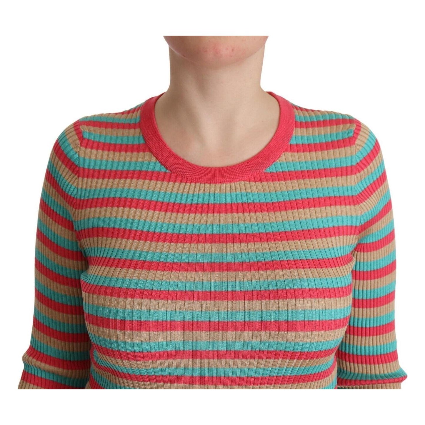 Dolce & Gabbana Multicolor Stripes Silk Crew Neck Pullover Top TSH7618 - 44