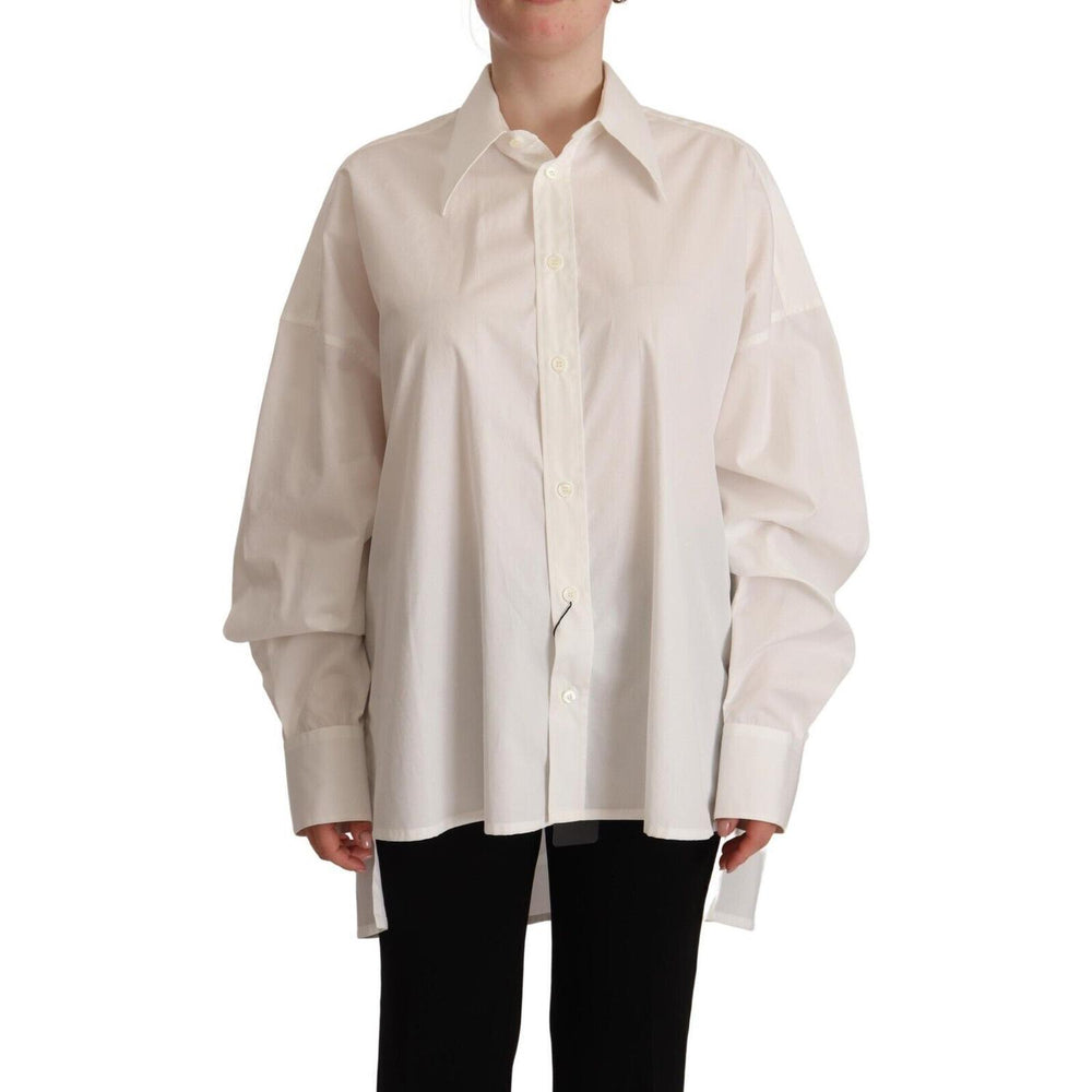 Dolce & Gabbana White Cotton Button Up Collared Long Sleeve Top TSH7630 - 40