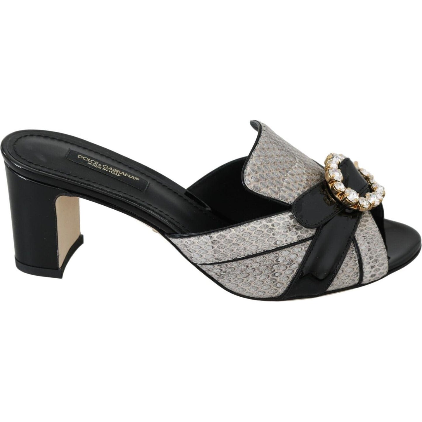 Dolce & Gabbana Black Gray Exotic Leather Crystals Sandals Shoes