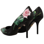 Dolce & Gabbana Black Leather Roses High Heels Pumps Shoes LA9966-35