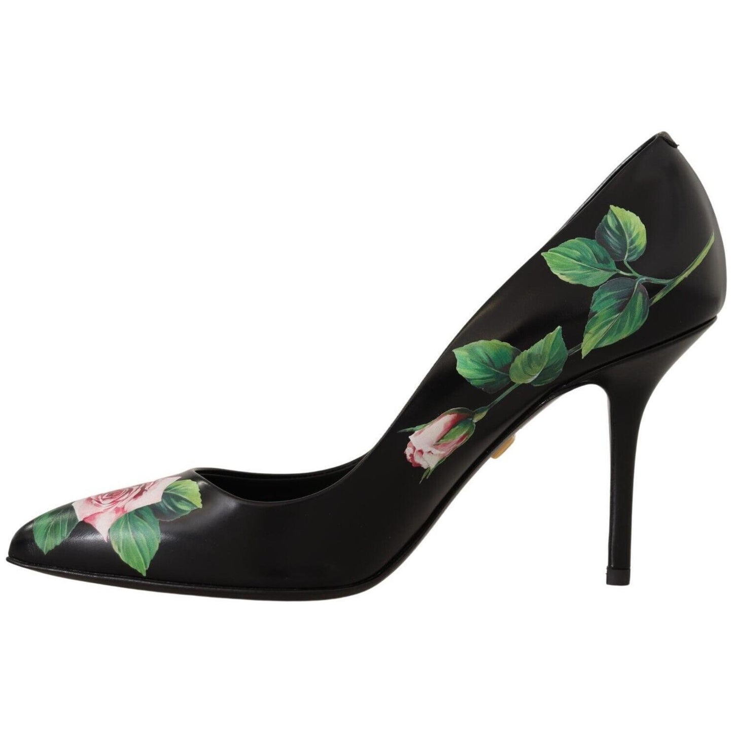 Dolce & Gabbana Black Leather Roses High Heels Pumps Shoes LA9966-35