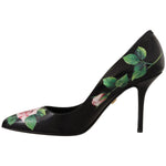 Dolce & Gabbana Black Leather Roses High Heels Pumps Shoes LA9966-35