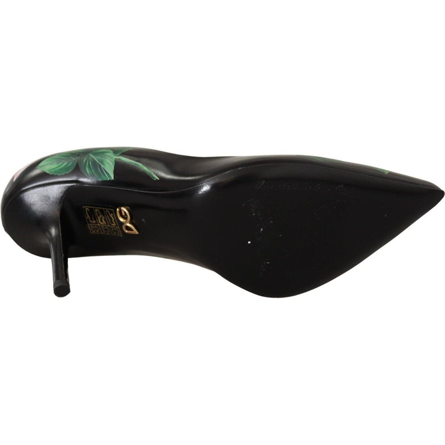 Dolce & Gabbana Black Leather Roses High Heels Pumps Shoes LA9966-35