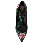 Dolce & Gabbana Black Leather Roses High Heels Pumps Shoes LA9966-35
