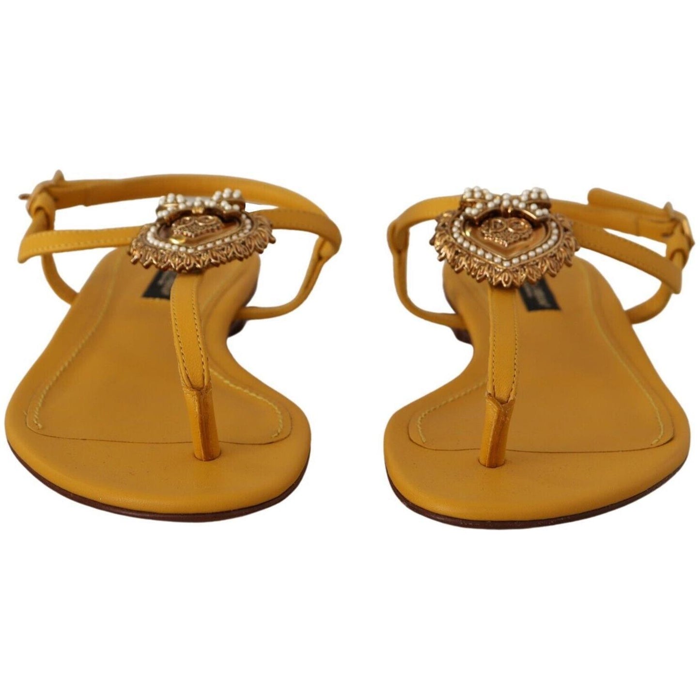 Dolce & Gabbana Mustard Leather Devotion Flats Sandals Shoes LA9729 - 35