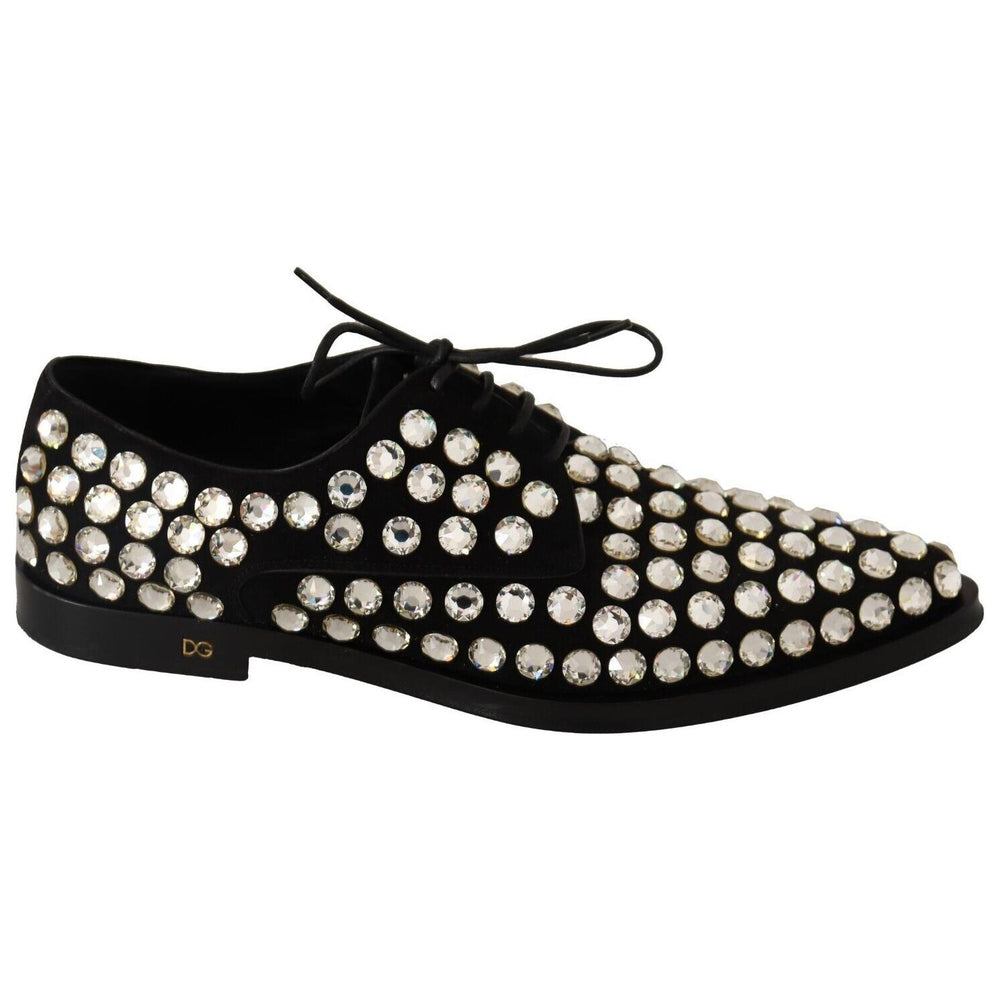 Dolce & Gabbana Black Leather Crystals Lace Up Formal Shoes LA12913-39