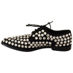 Dolce & Gabbana Black Leather Crystals Lace Up Formal Shoes LA12913-39