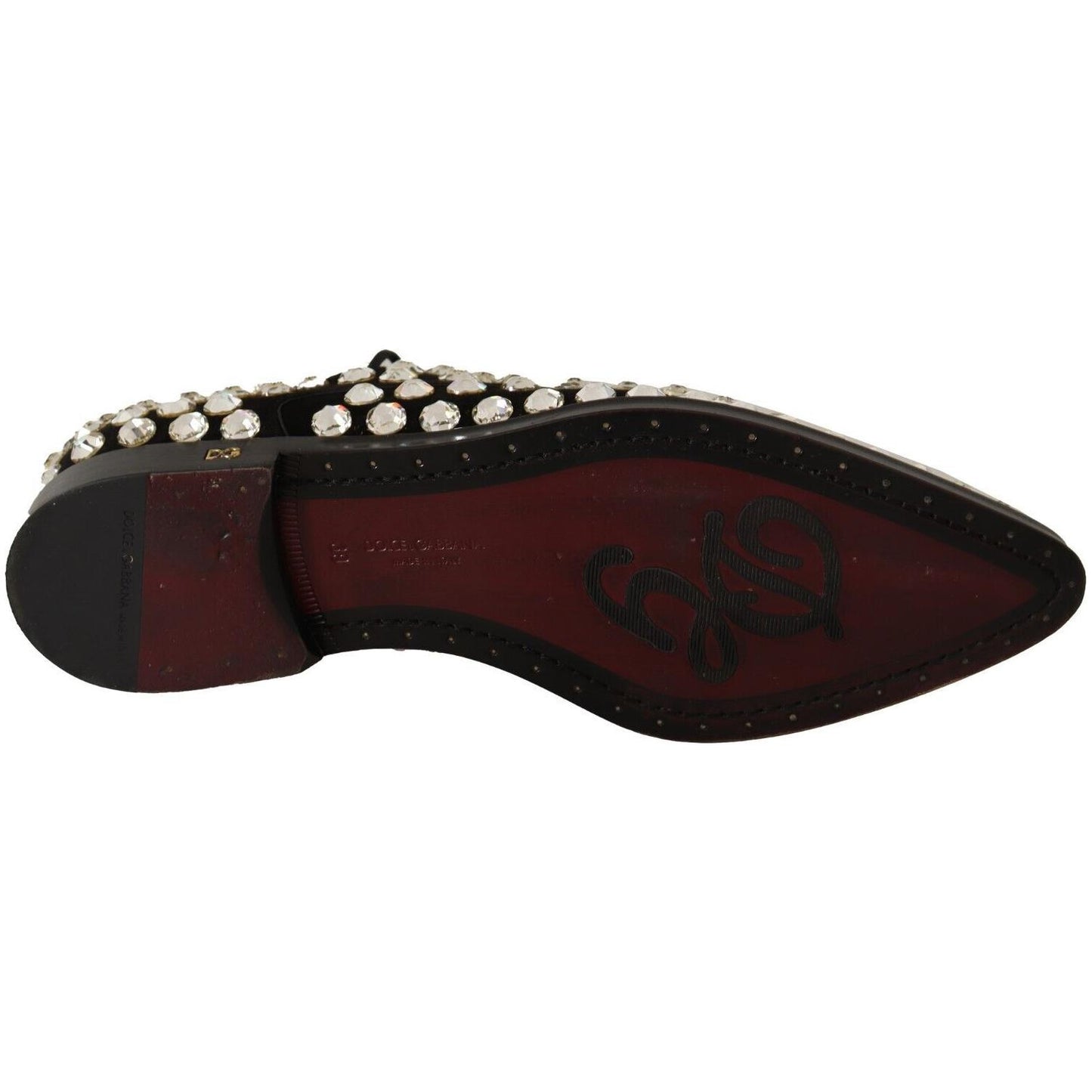 Dolce & Gabbana Black Leather Crystals Lace Up Formal Shoes LA12913-39
