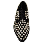 Dolce & Gabbana Black Leather Crystals Lace Up Formal Shoes LA12913-39