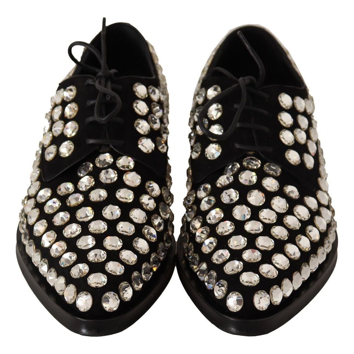 Dolce & Gabbana Black Leather Crystals Lace Up Formal Shoes LA12913-39