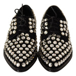 Dolce & Gabbana Black Leather Crystals Lace Up Formal Shoes LA12913-39
