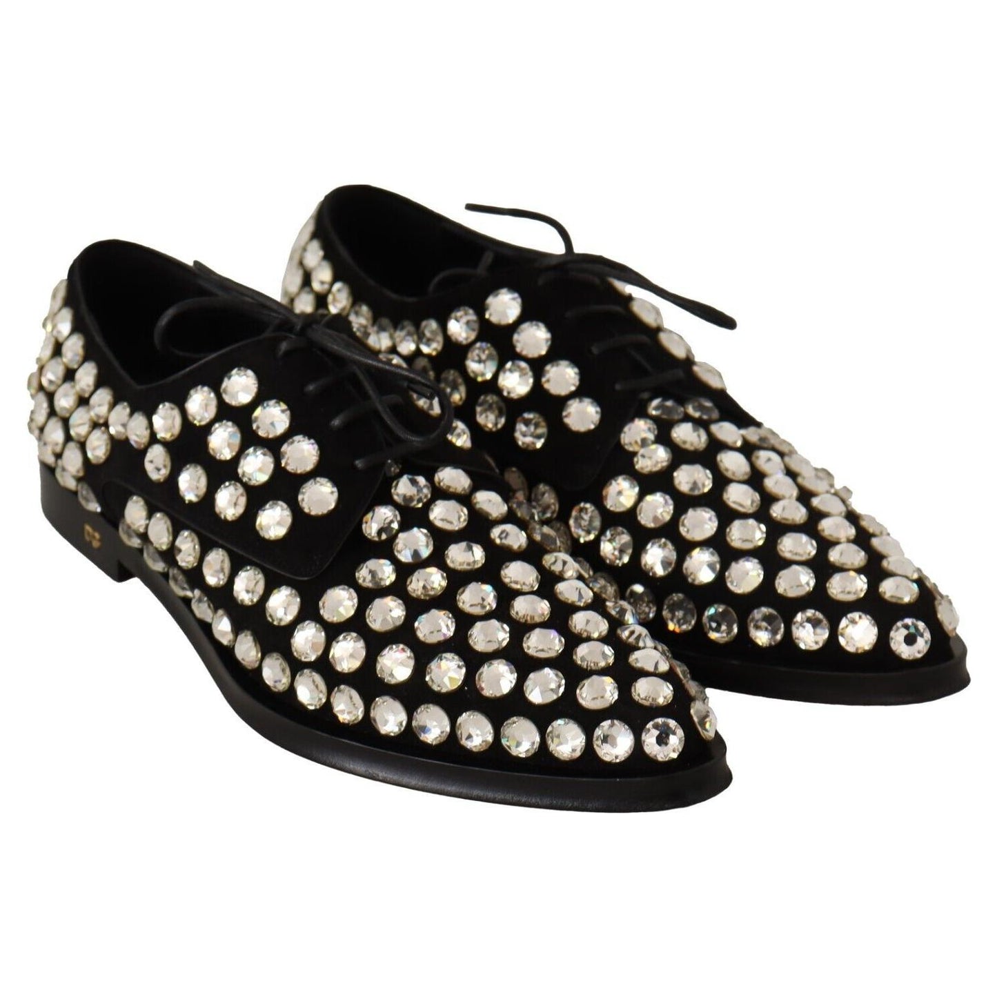 Dolce & Gabbana Black Leather Crystals Lace Up Formal Shoes LA12913-39