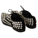 Dolce & Gabbana Black Leather Crystals Lace Up Formal Shoes LA12913-39