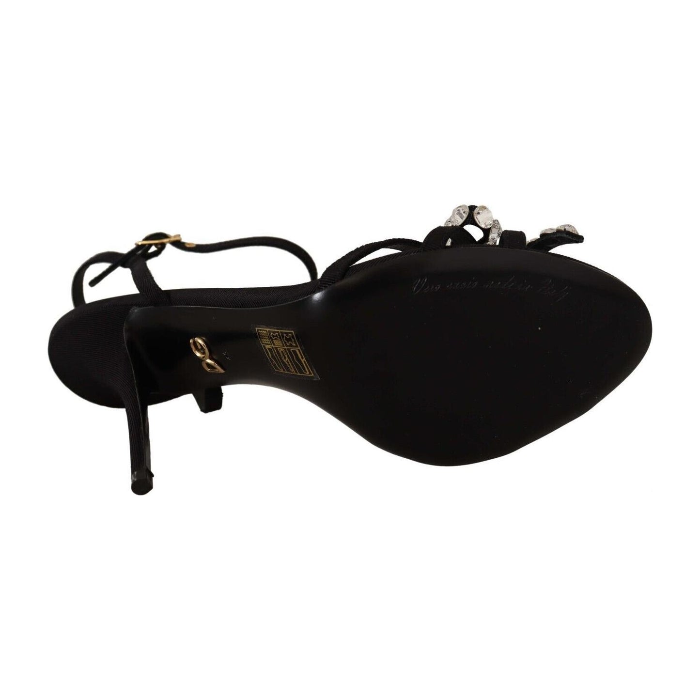 Dolce & Gabbana Black Crystals Ankle Strap Heels Sandals Shoes LA9693-40