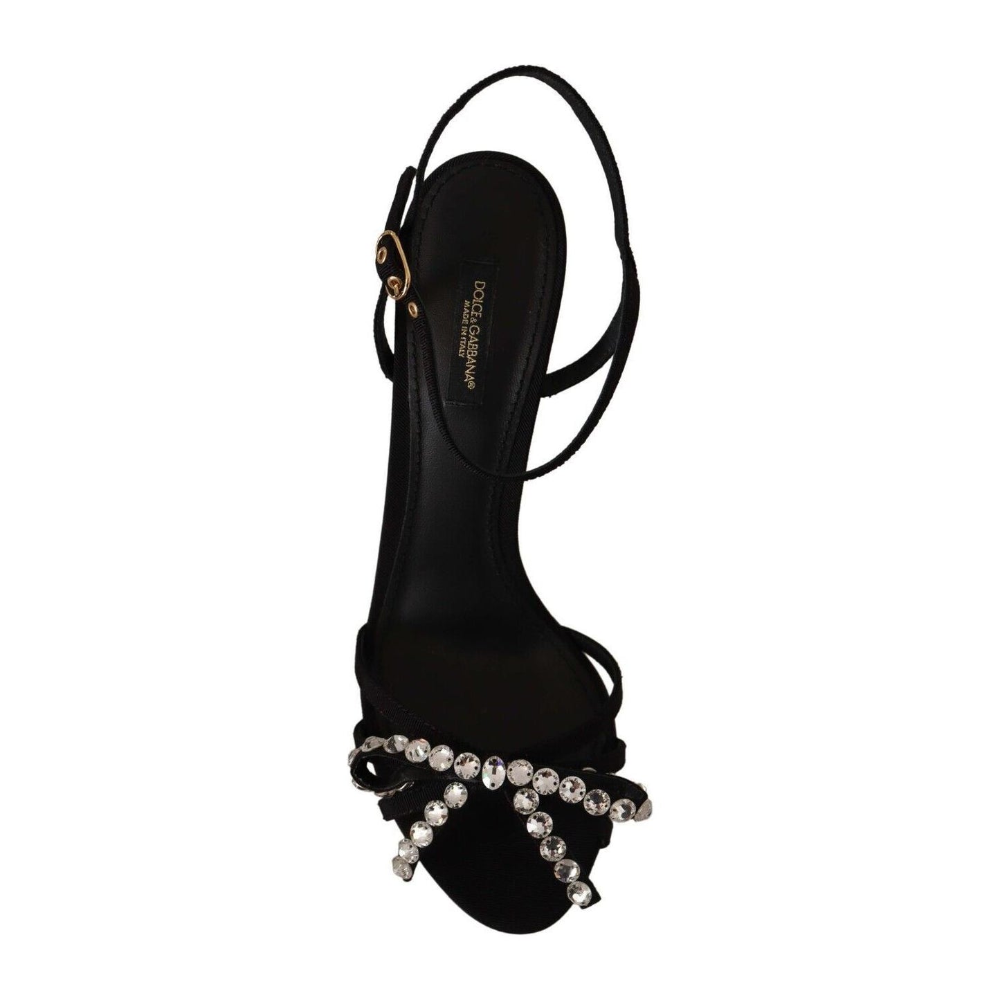 Dolce & Gabbana Black Crystals Ankle Strap Heels Sandals Shoes LA9693-40