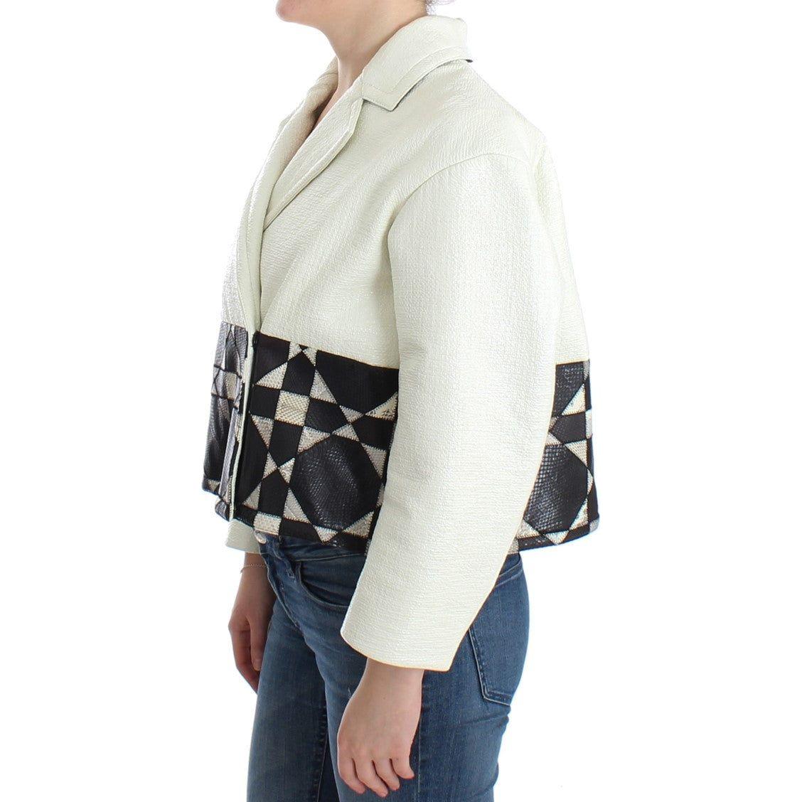 Andrea Pompilio White Black Cropped Leather Jacket Coats & Jackets