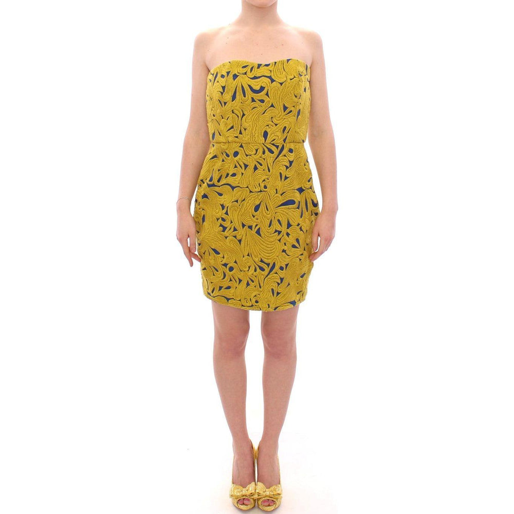 Sachin & Babi Blue Yellow Strapless Bubble Mini Shift Dress GSD12606-3