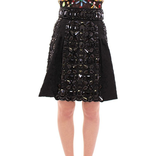 Dolce & Gabbana Black Crystal Handmade Above Knee Skirt