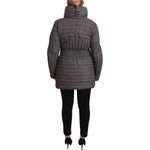 Roccobarocco Elegant Quilted Long Jacket with Logo Patch Roccobarocco Dark Slate Gray