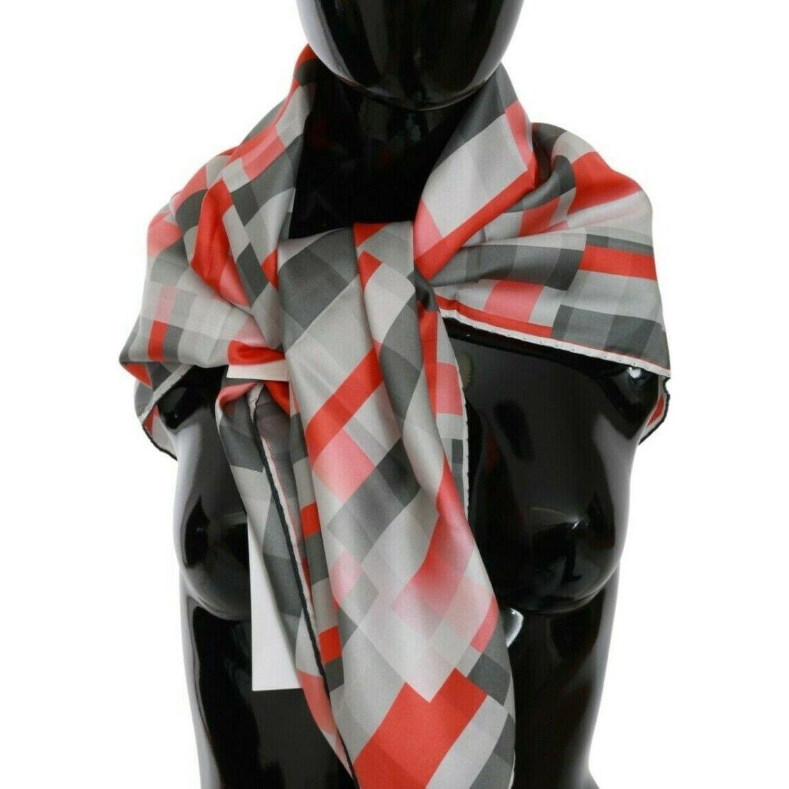 Costume National Gray Red Silk Shawl Foulard Wrap Scarf MS1647