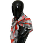 Costume National Gray Red Silk Shawl Foulard Wrap Scarf MS1647
