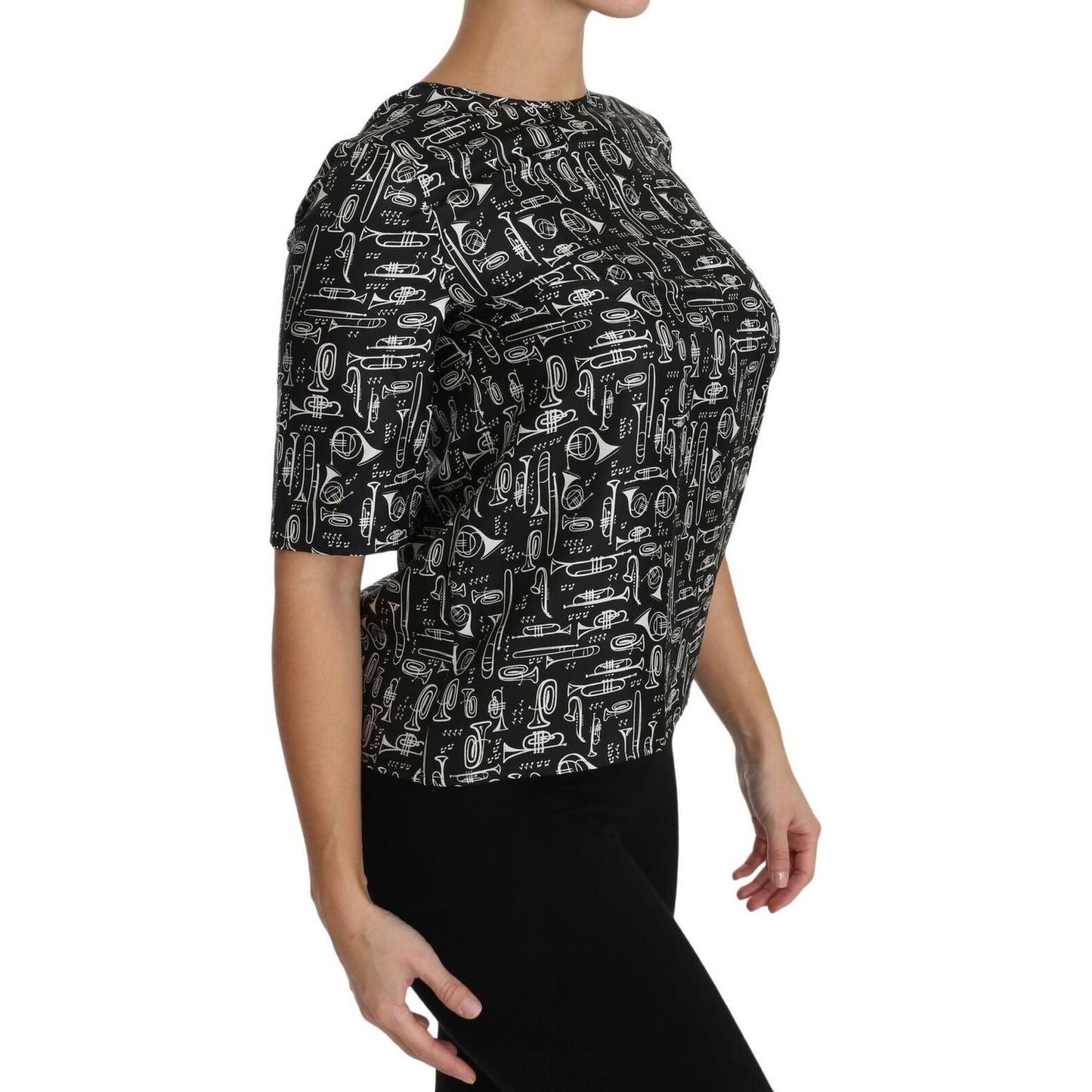 Dolce & Gabbana Black Musical Instruments Print Silk Blouse TSH2894- 36