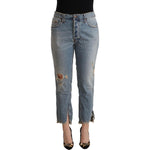 CYCLE Light Blue Distressed Mid Waist Cropped Denim Jeans PAN71165 - 34