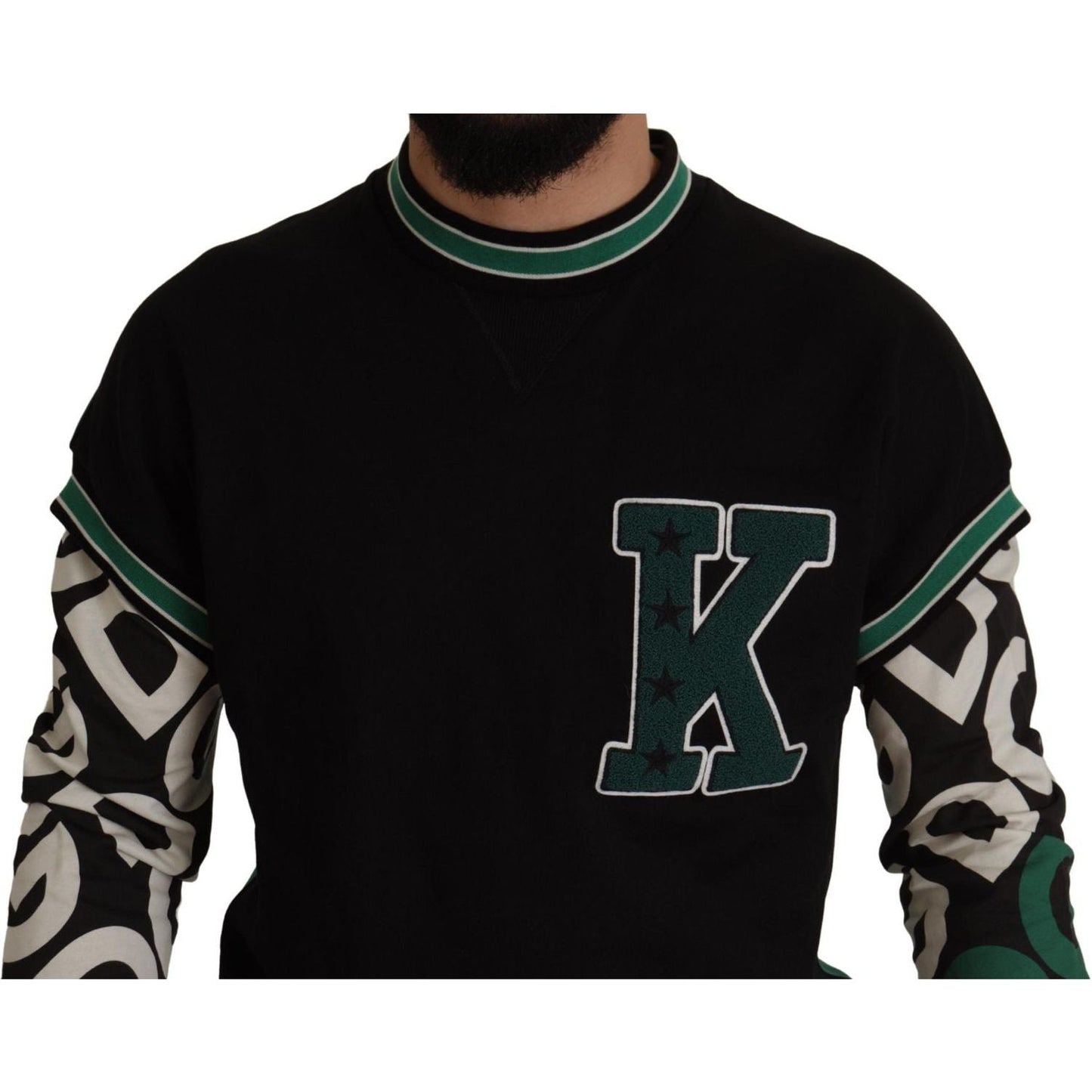 Dolce & Gabbana Black Green Cotton KING Star Crewneck Pullover Sweater
