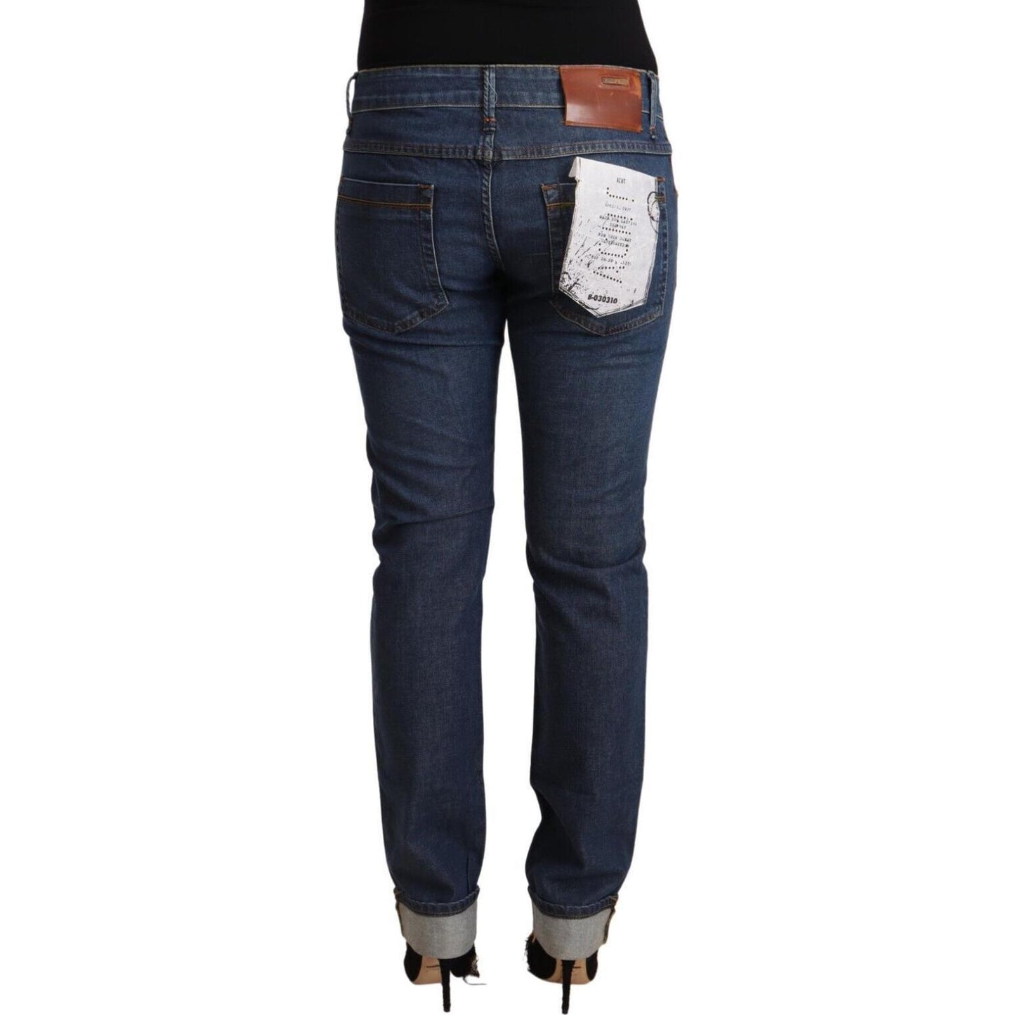 Acht Dark Blue Cotton Slim Fit Folded Hem Denim Jeans PAN71840 - 33