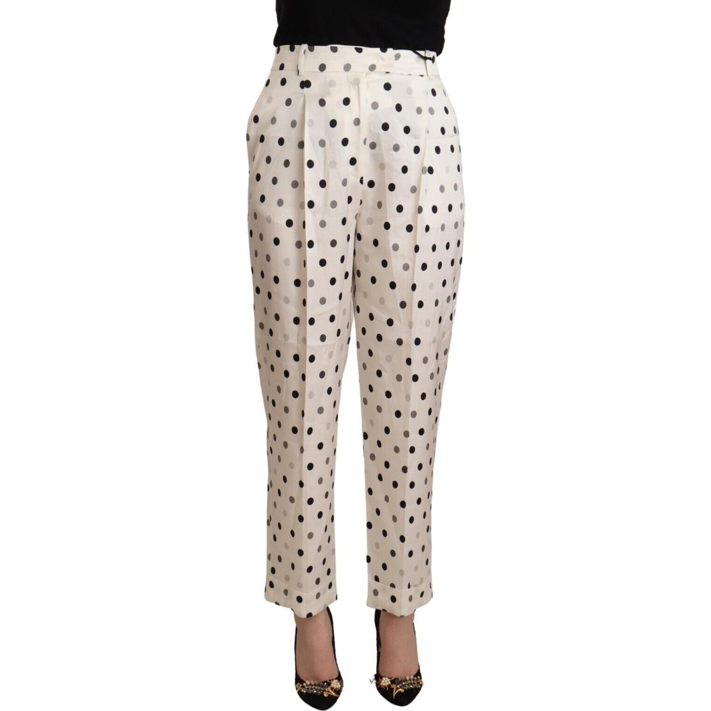Ermanno Scervino White Polka Dotted High Waist Tapered Pants