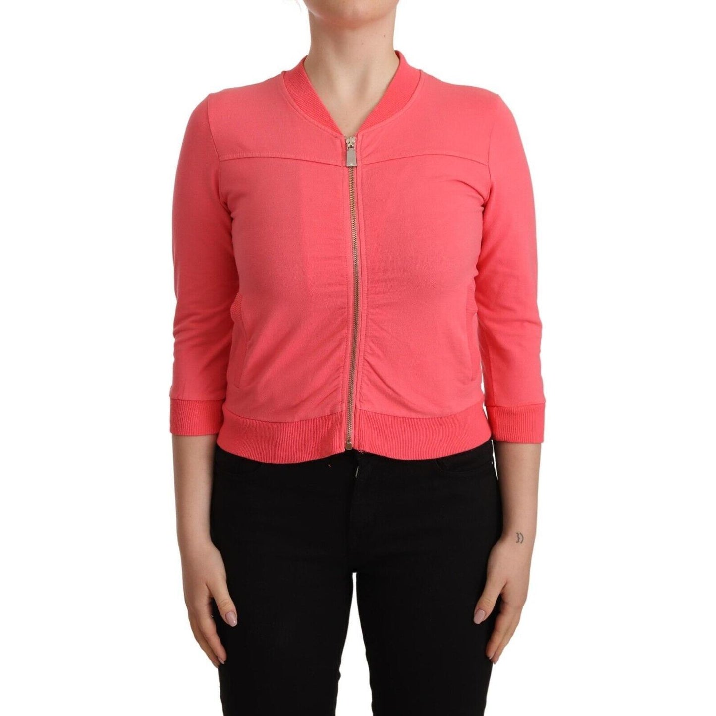 Blumarine Pink 3/4 Sleeve Zip Embellished Sweater JKT3201 - 40