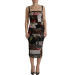 Dolce & Gabbana Multicolor Pachwork Midi Floral Silk Leopard Bodycon Dress DR28750- 40