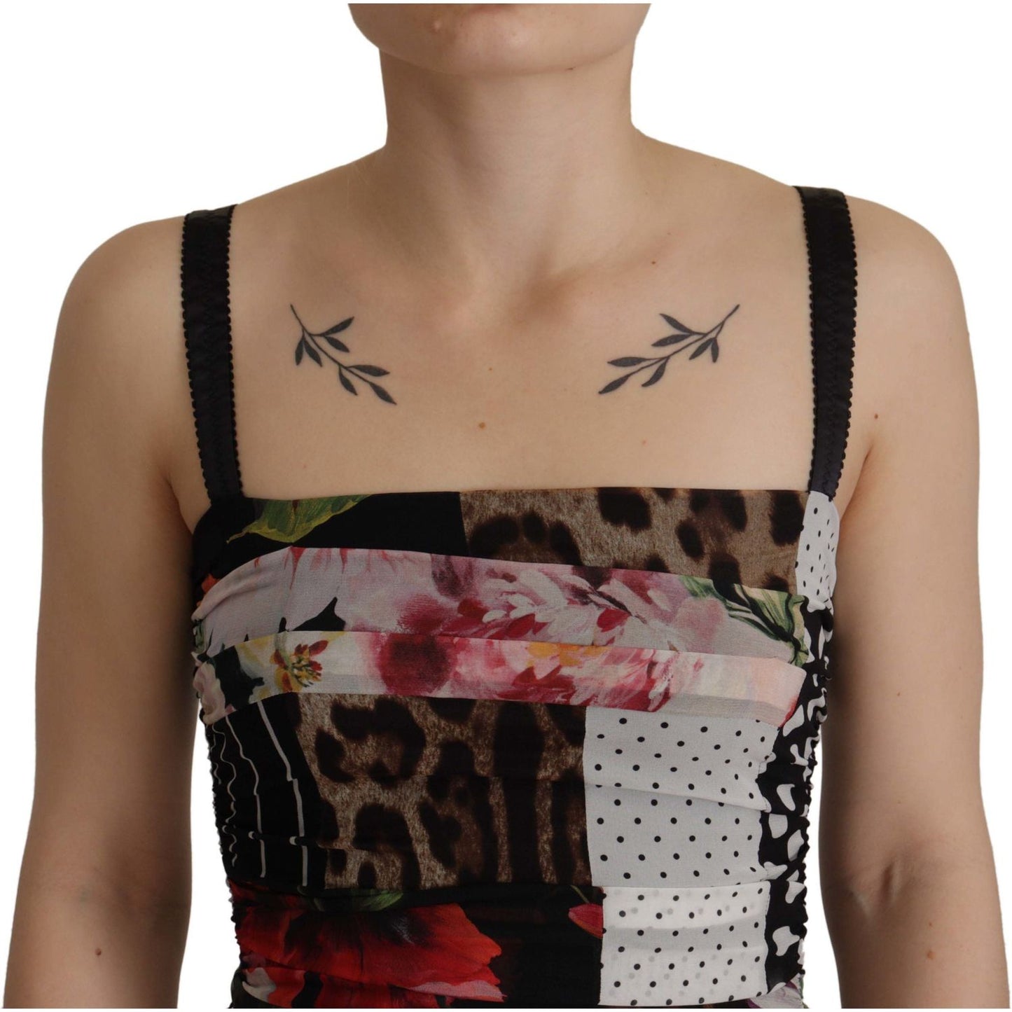 Dolce & Gabbana Multicolor Pachwork Midi Floral Silk Leopard Bodycon Dress DR28750- 40