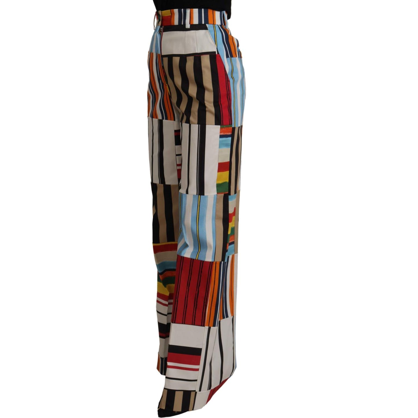 Dolce & Gabbana Multicolor Striped High Waist Cotton Pants PAN73051- 36