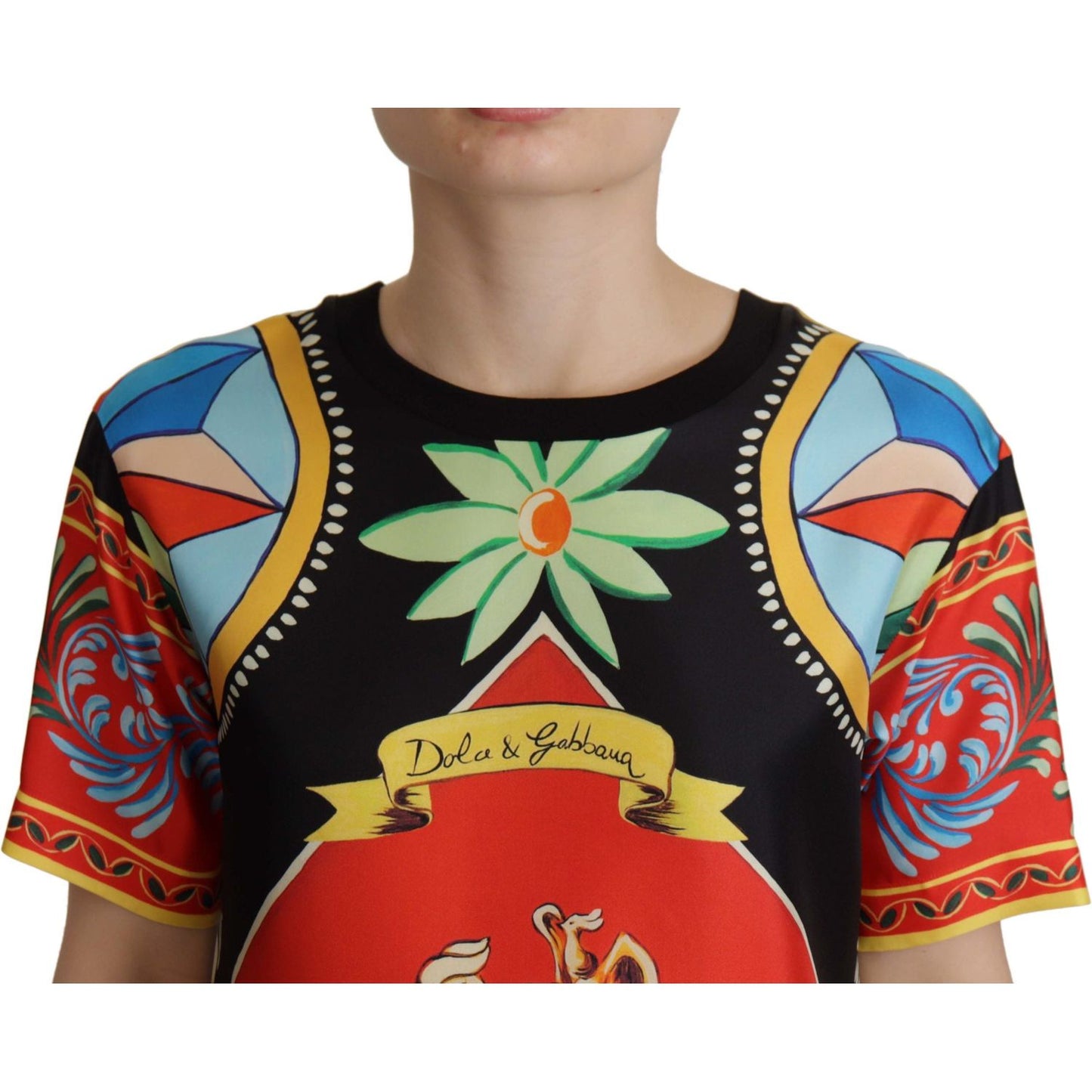Dolce & Gabbana Multicolor Soldier Carretto Silk Top T-shirt TSH7814- 36