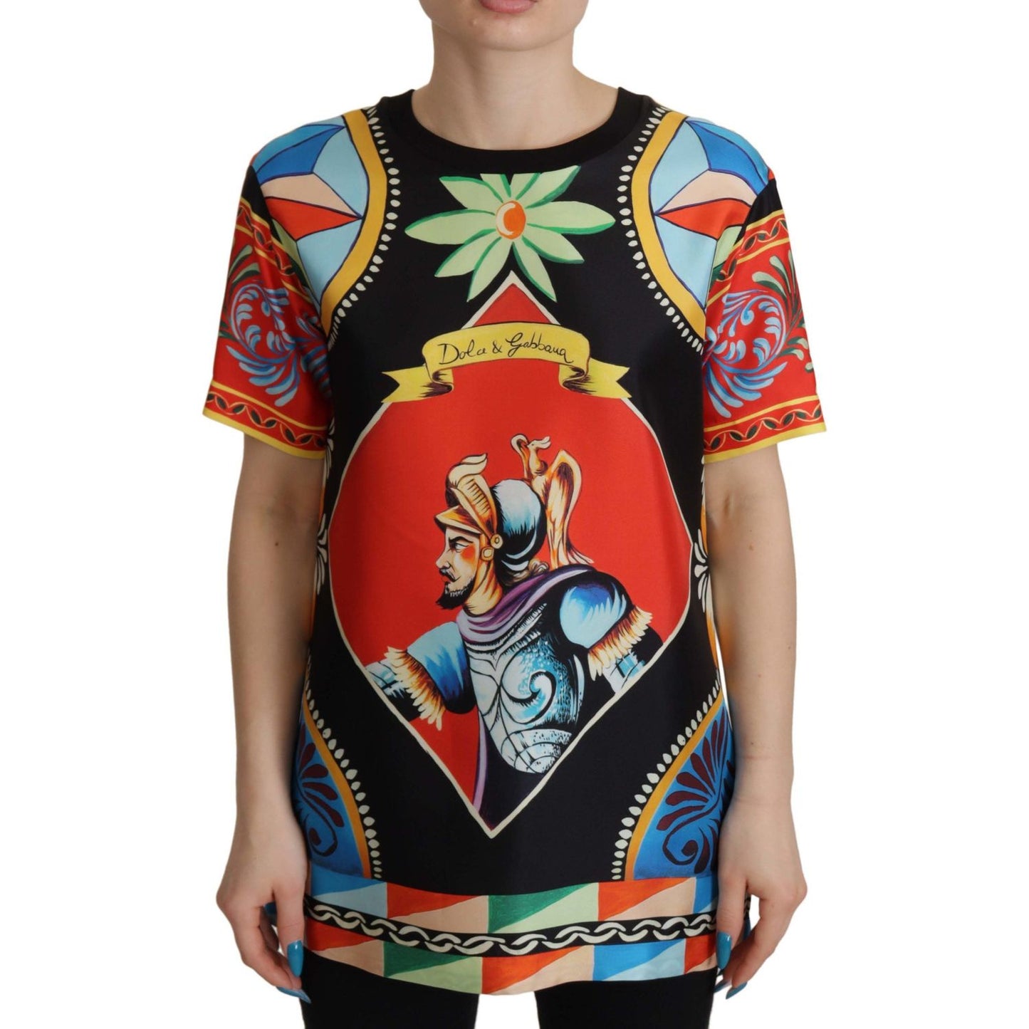 Dolce & Gabbana Multicolor Soldier Carretto Silk Top T-shirt TSH7814- 36