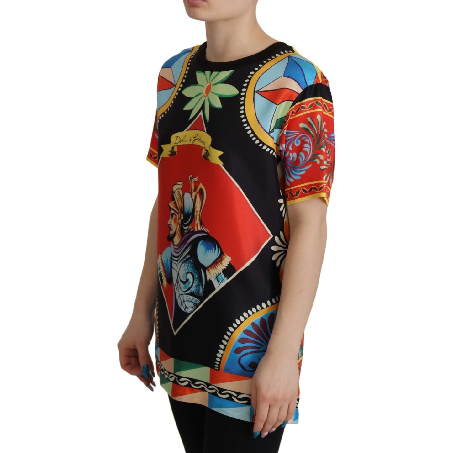 Dolce & Gabbana Multicolor Soldier Carretto Silk Top T-shirt TSH7814- 36