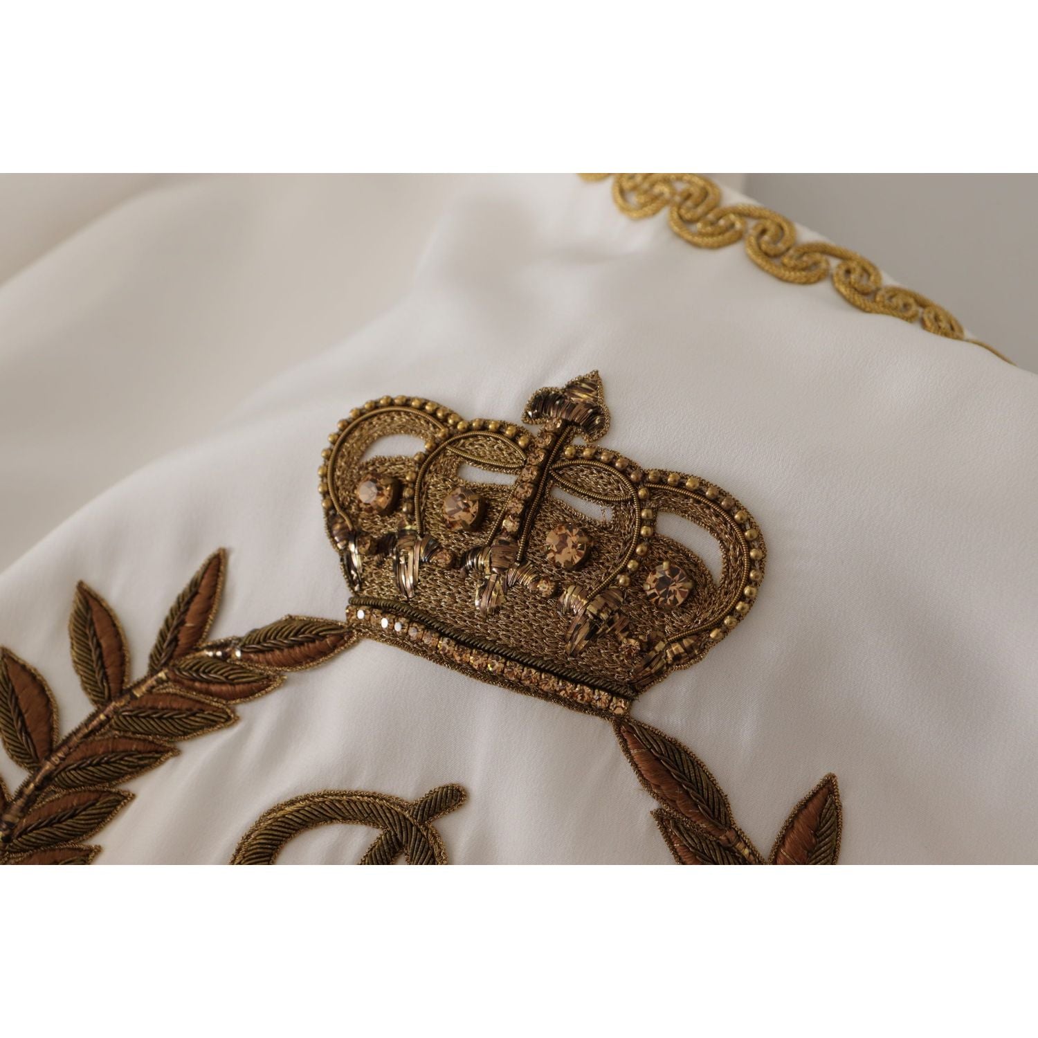 Dolce & Gabbana White Silk Gold DG Crown Crystal Blouse Top