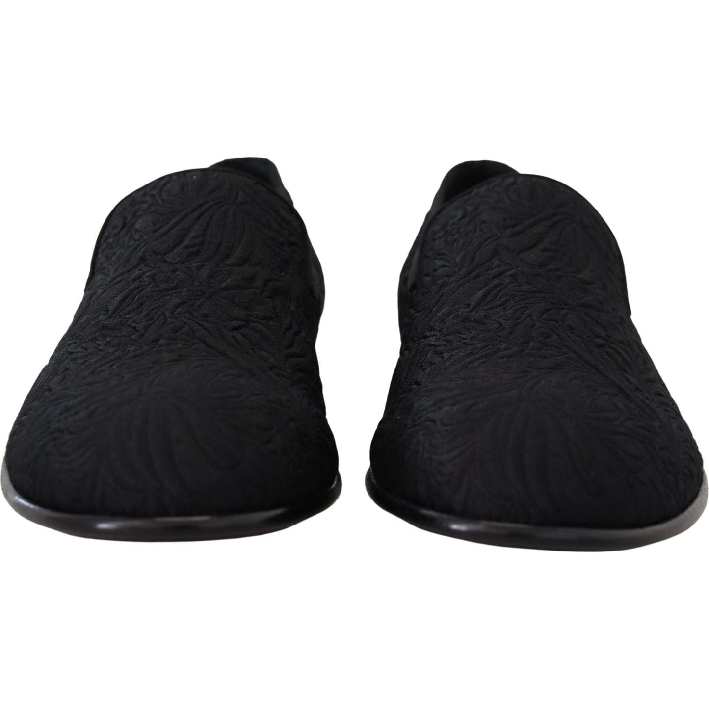 Dolce & Gabbana Black Floral Jacquard Slippers Loafers Shoes