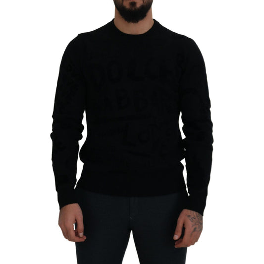 Dolce & Gabbana Black Wool Logo Pattern Crewneck Pullover Sweater