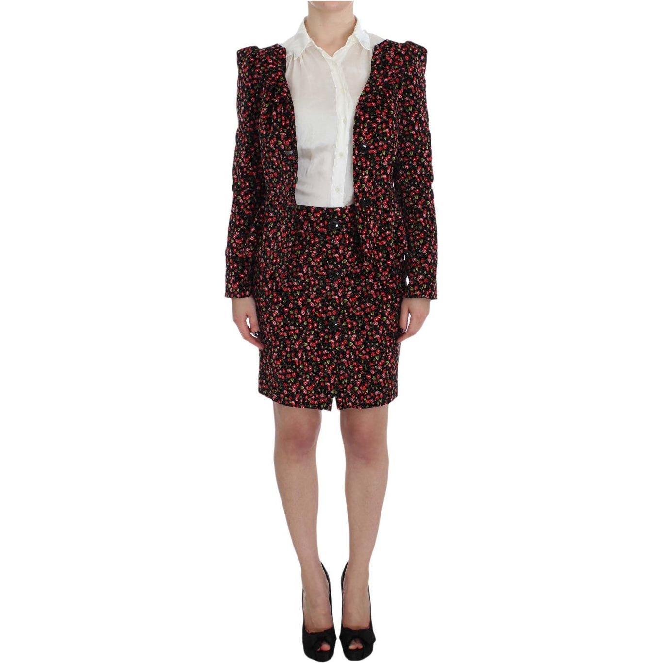 BENCIVENGA Black Multicolor Floral Suit Skirt Suit