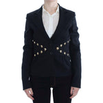 Exte Chic Black Stretch Blazer with Gold Button Detail Blazer Jacket Exte Black