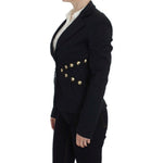Exte Chic Black Stretch Blazer with Gold Button Detail Blazer Jacket Exte Black